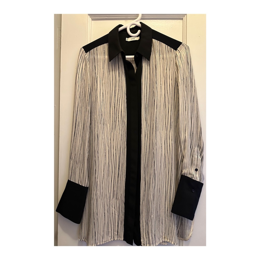 Vince Black and White Striped Blouse